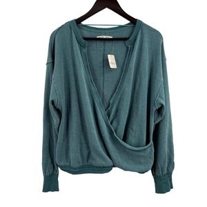 Free People Anyway Surplice Top Deep Teal Medium New